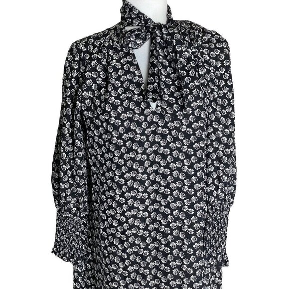 Rebecca Taylor Rue 100% SILK Floral Print Dress in Black 3/4 Sleeves Womens Sz 6 - Picture 5 of 9